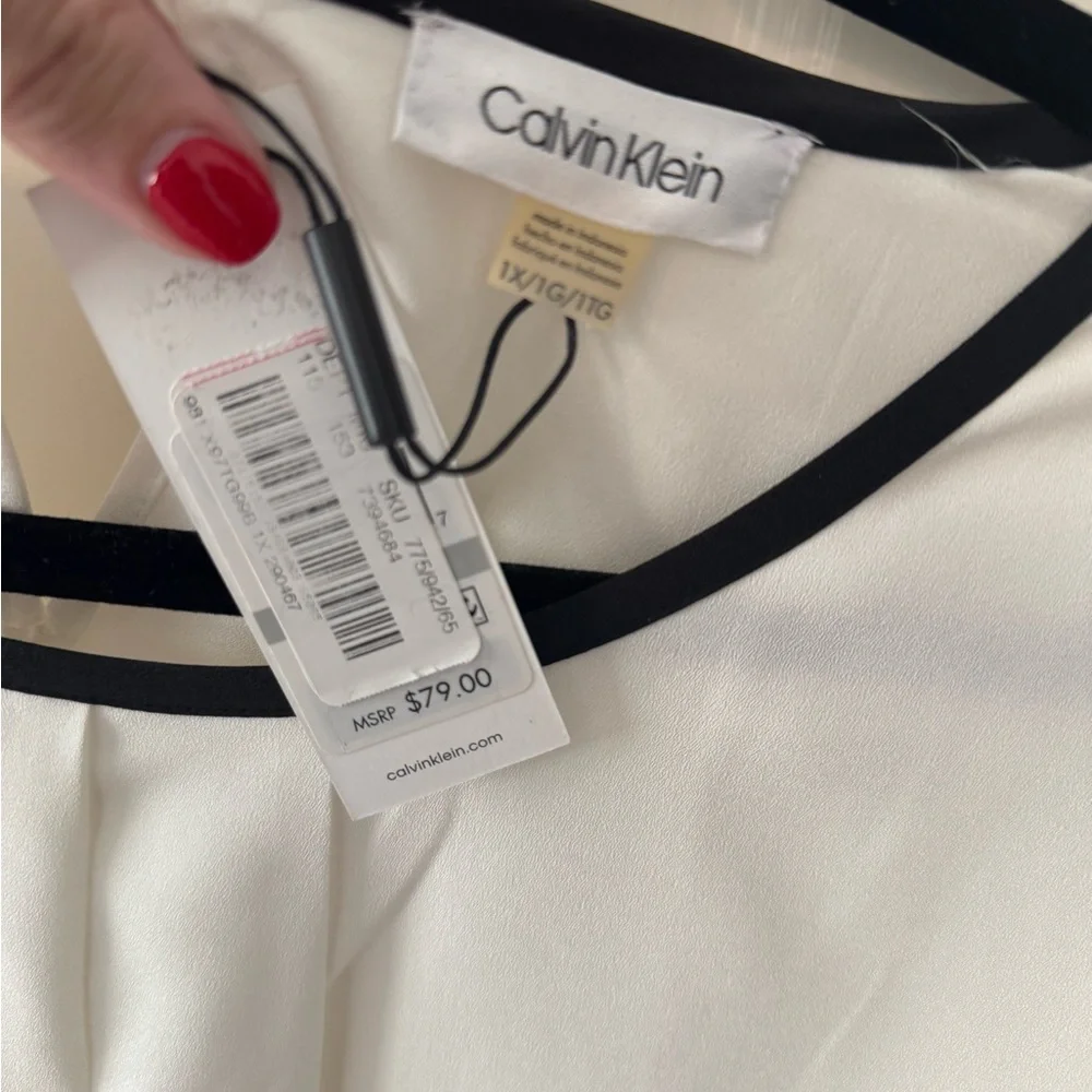 Calvin Klein White Blouse with Black Accents NWT - Picture 4 of 4